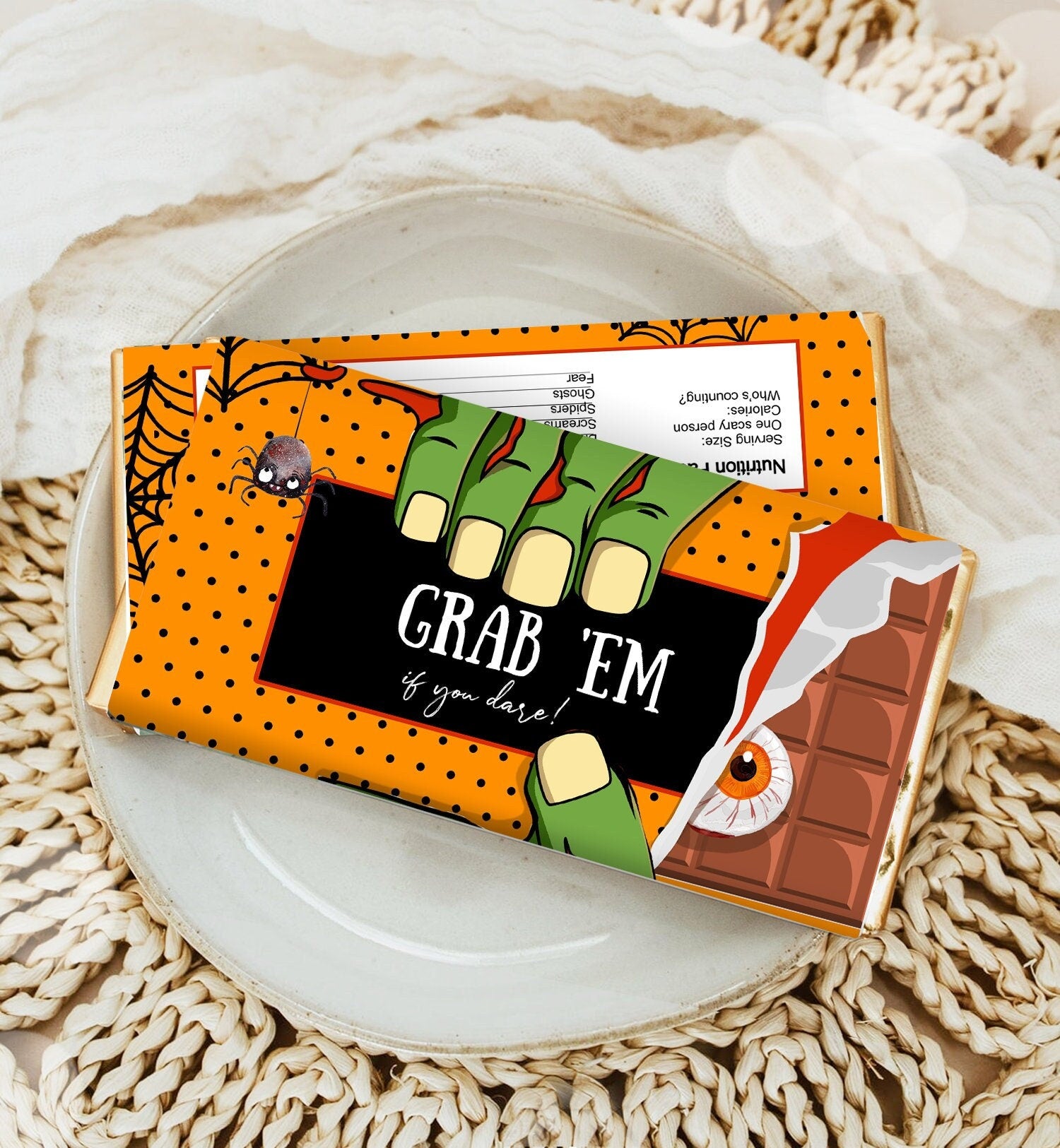 Editable Halloween Party Favor Halloween Candy Bar Wrapper Halloween Chocolate Bar Labels Zombie Gift Download Corjl Template Printable 0261