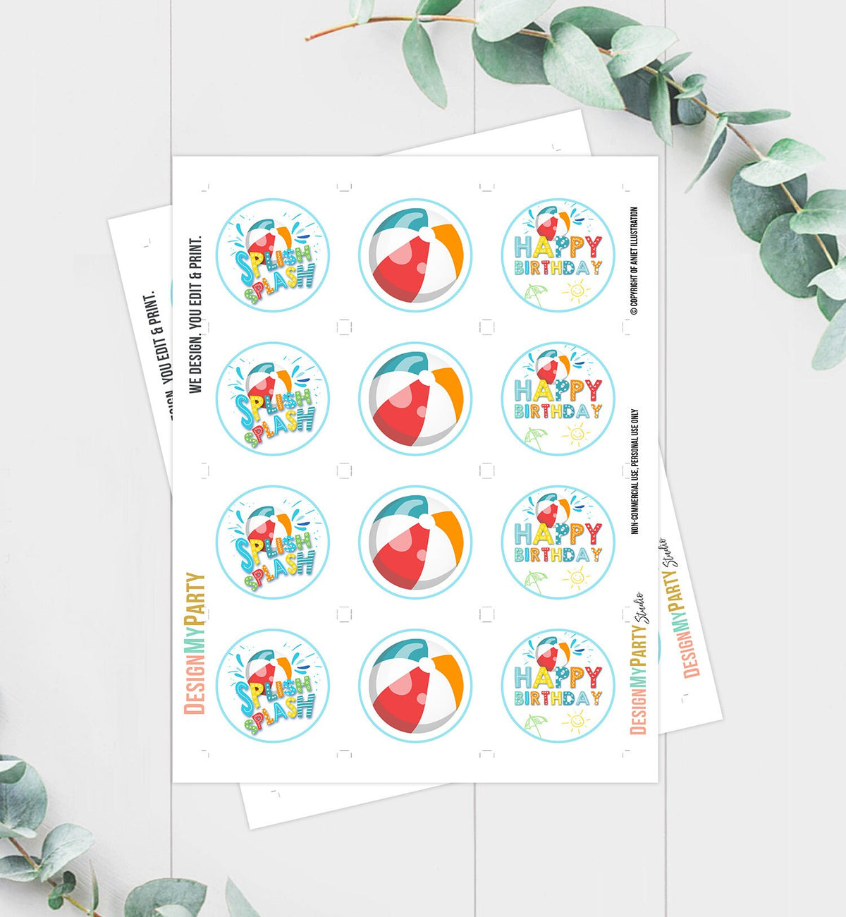 Pool Party Cupcake Toppers Favor Tags Boy Pool Birthday Party Decoration Summer Birthday Red Splish Splash Download Digital PRINTABLE 0169