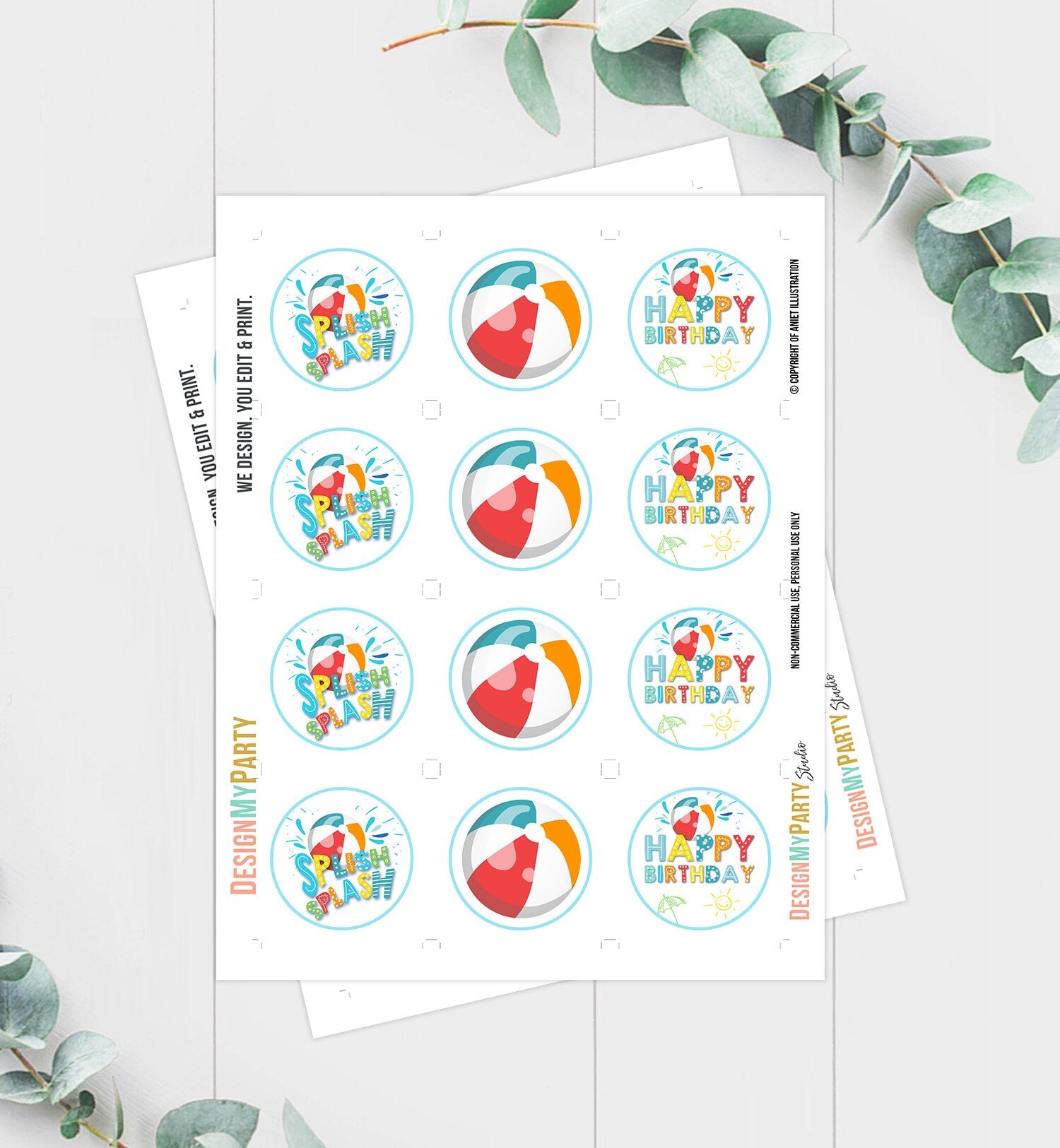 Pool Party Cupcake Toppers Favor Tags Boy Pool Birthday Party Decoration Summer Birthday Red Splish Splash Download Digital PRINTABLE 0169