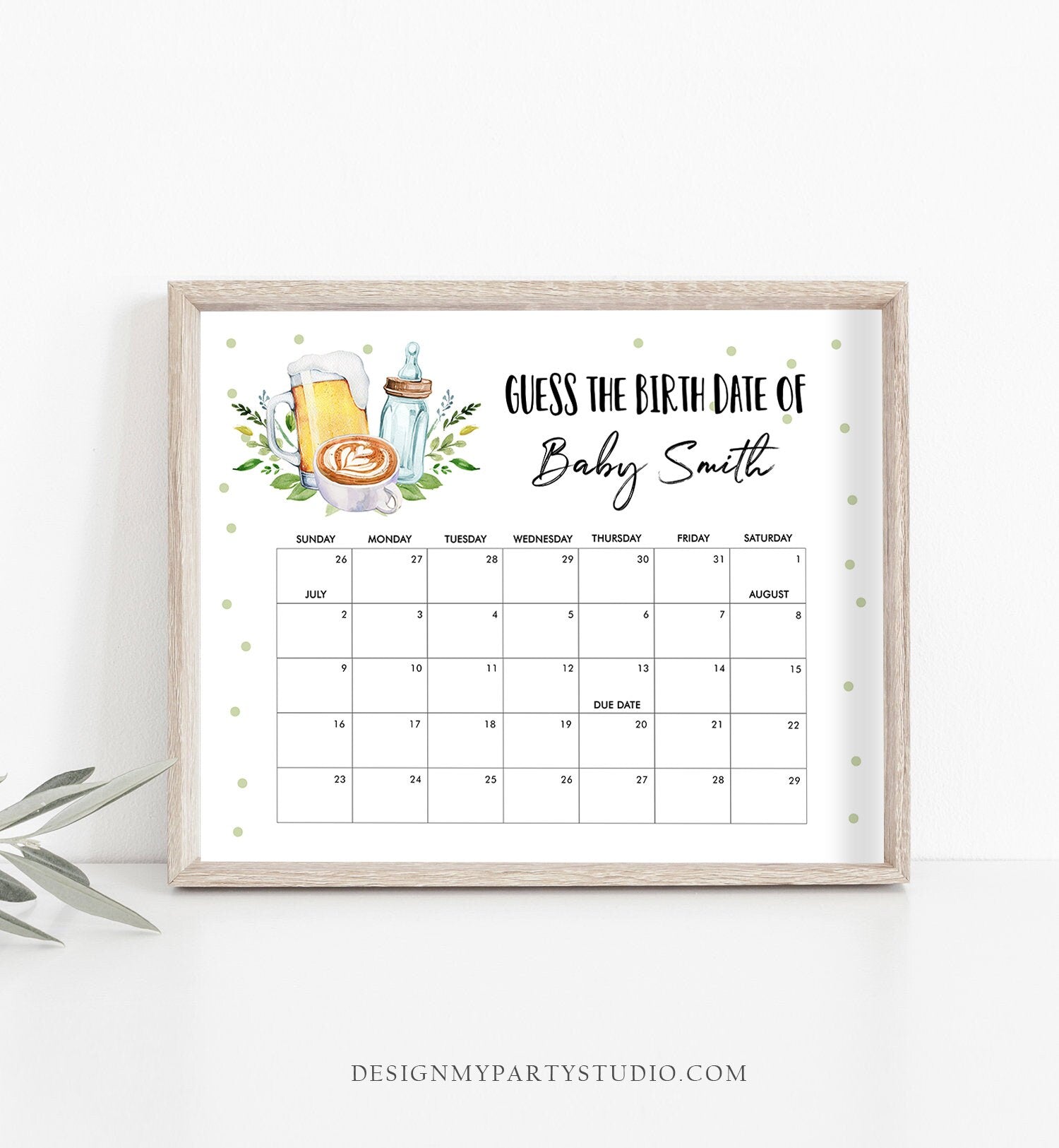 Editable Guess the Birth Date Baby Shower Game Guess Birthday Baby is Brewing Beers Coffee Bottles Digital Download Template Printable 0190
