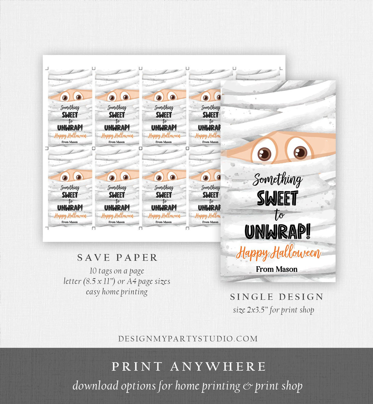 Editable Halloween Favor Tags Mummy Gift Tags Costume Party Trick Or Treat Favor Tags Mummy Treat Digital Download Template Printable 0261