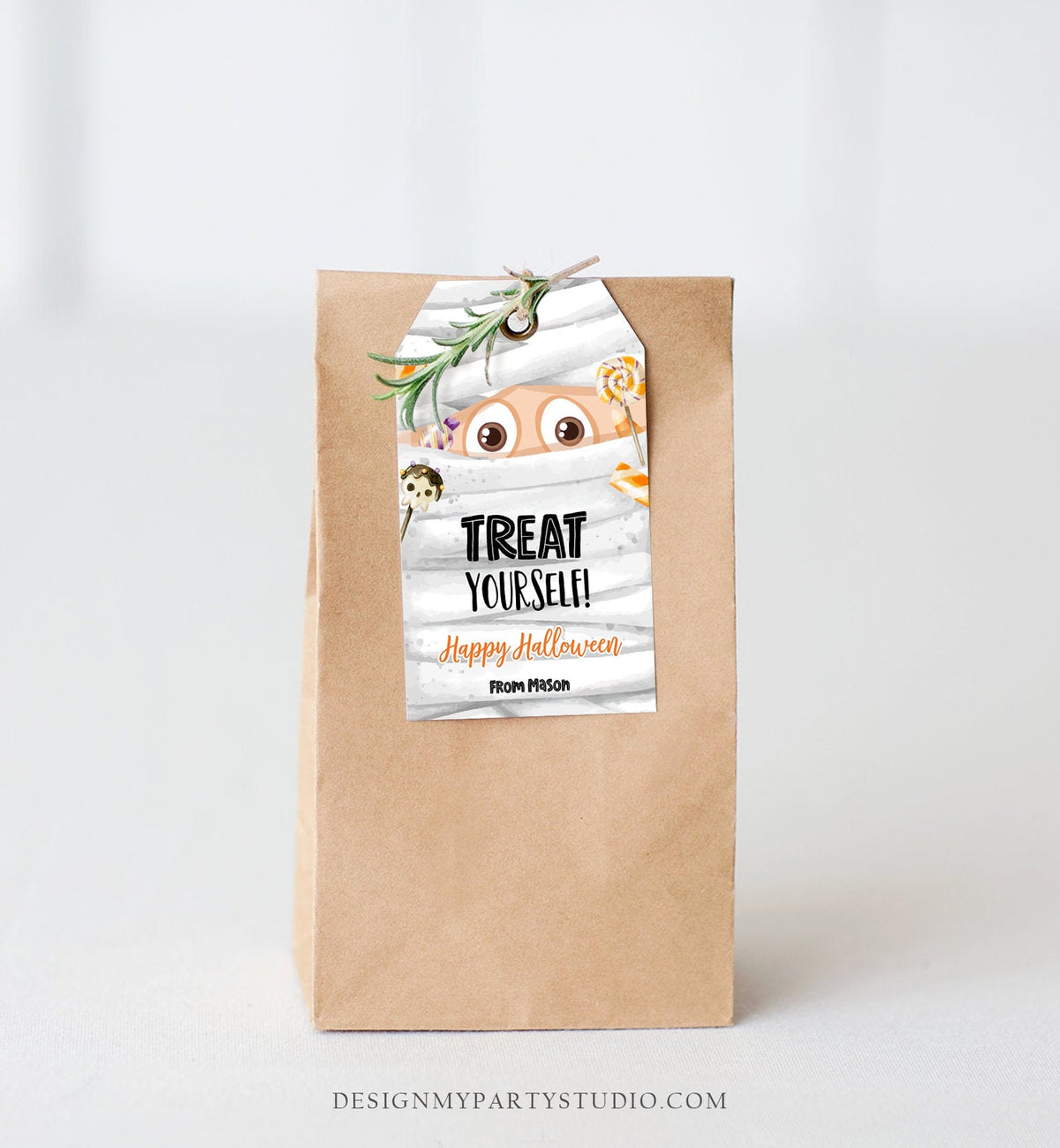 Editable Halloween Favor Tag Mummy Gift Tags Costume Party Trick Or Treat Candy Tags Mummy Treat Digital Download Template Printable 0261
