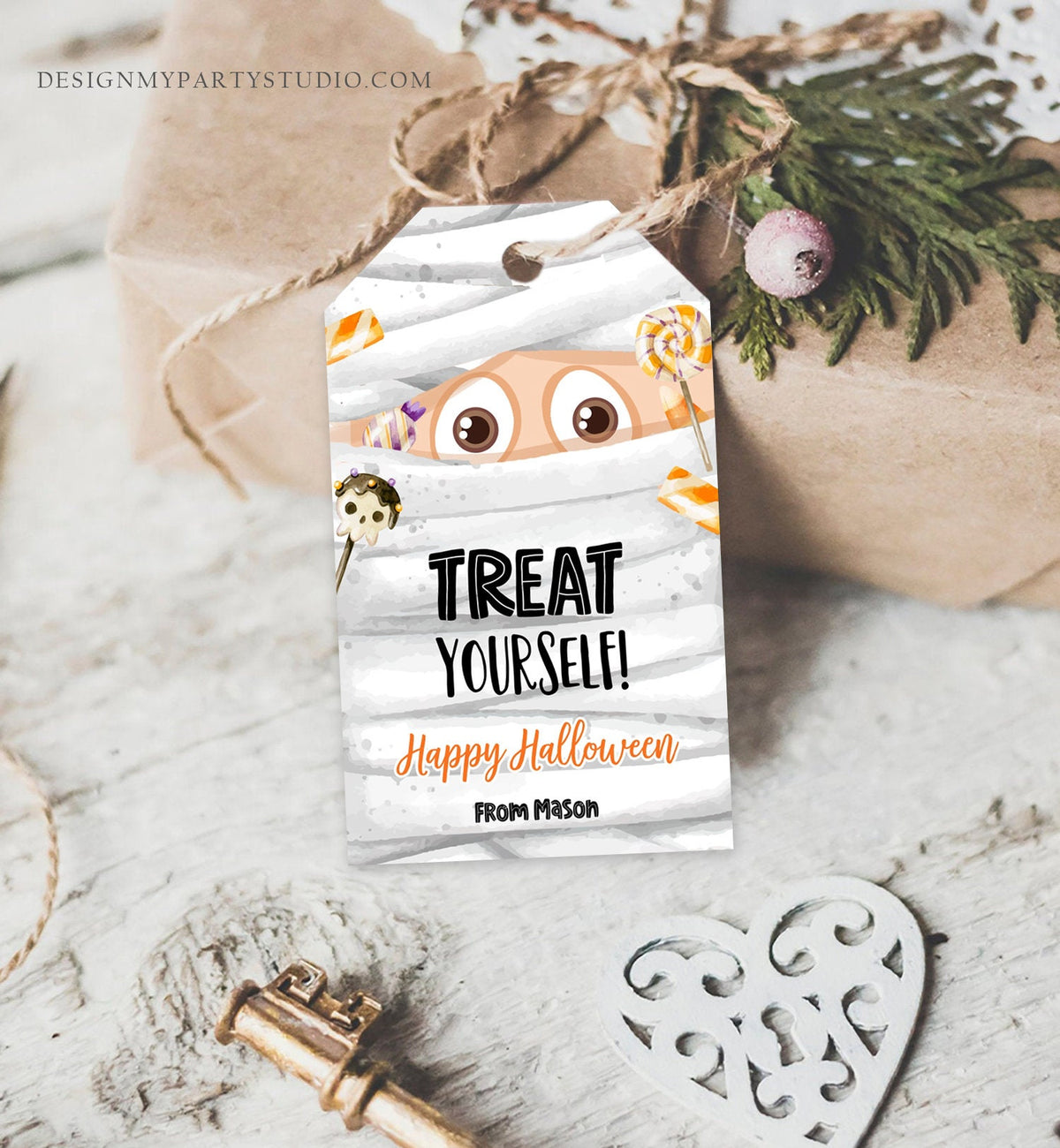 Editable Halloween Favor Tag Mummy Gift Tags Costume Party Trick Or Treat Candy Tags Mummy Treat Digital Download Template Printable 0261