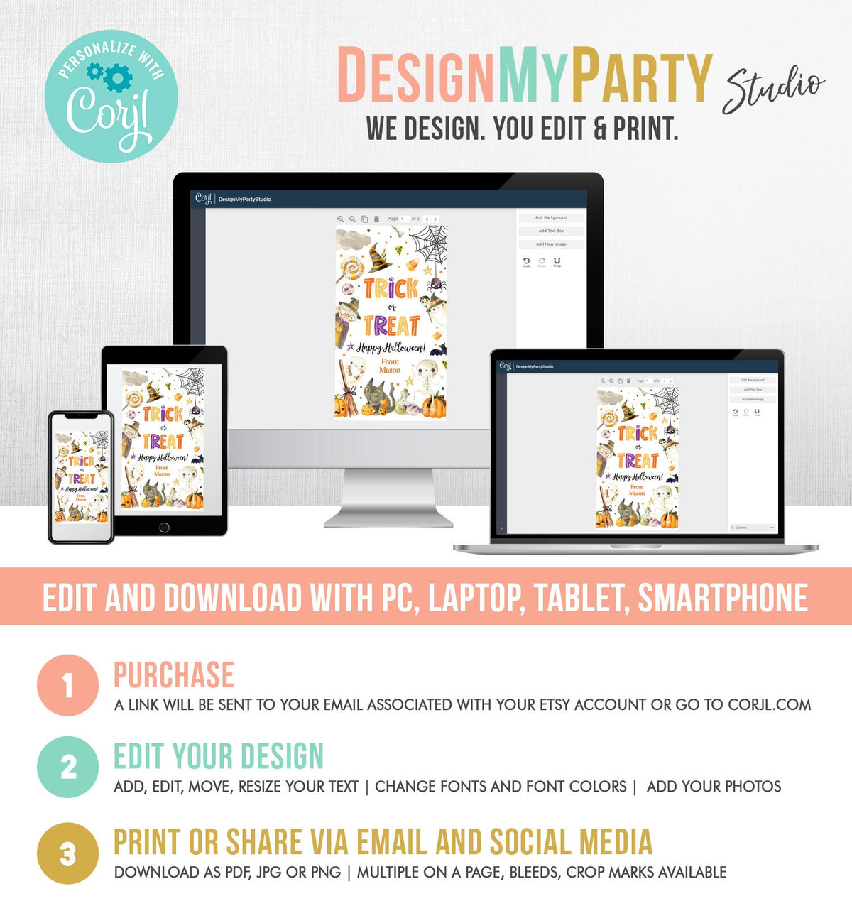 Editable Halloween Favor Tags Boo Gift Tags Costume Party Trick Or Treat Favor Tags Ghost Treat Tag Download Template Printable 0261 0475