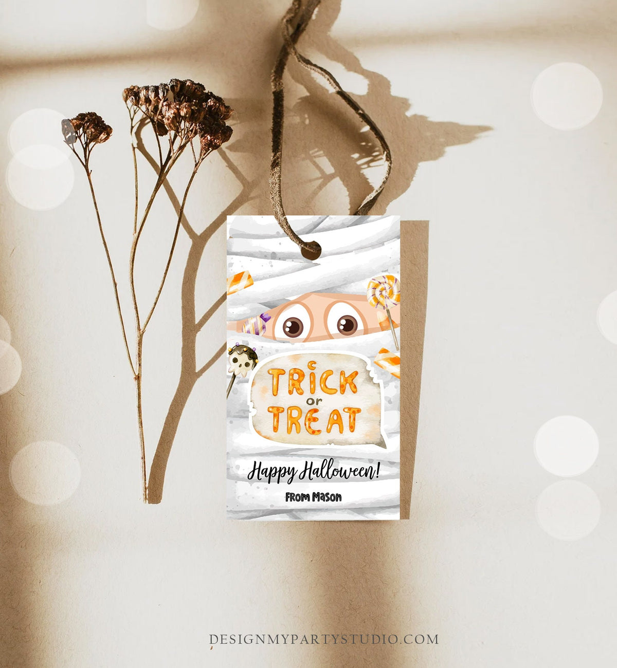 Editable Halloween Favor Tag Mummy Gift Tags Costume Party Trick Or Treat Candy Tags Mummy Treat Digital Download Template Printable 0261