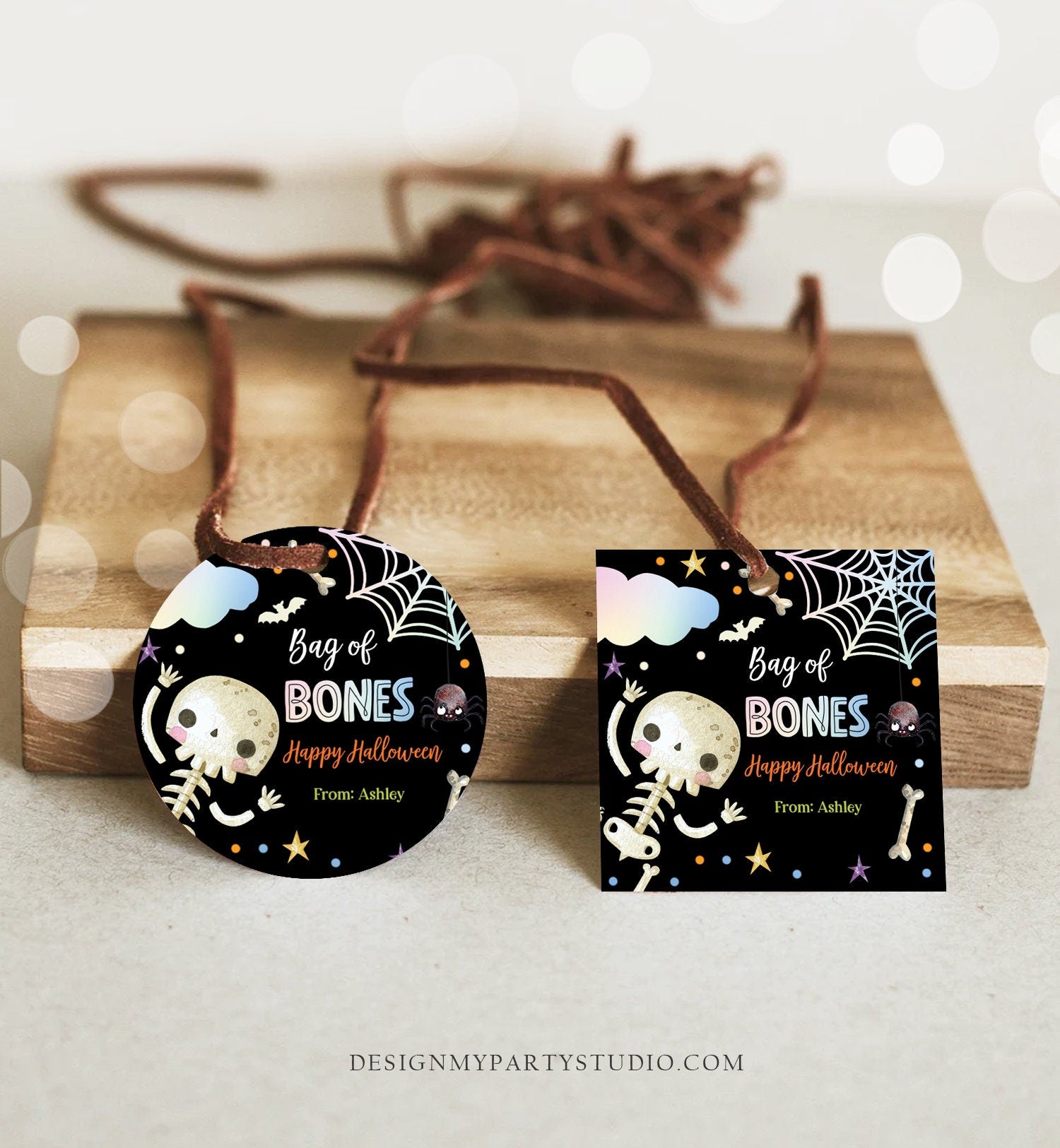 Editable Halloween Gift Tag Skeleton Sticker Trick Or Treat Halloween School Treat Bag of Bones Tag Digital Download Template Printable 0261