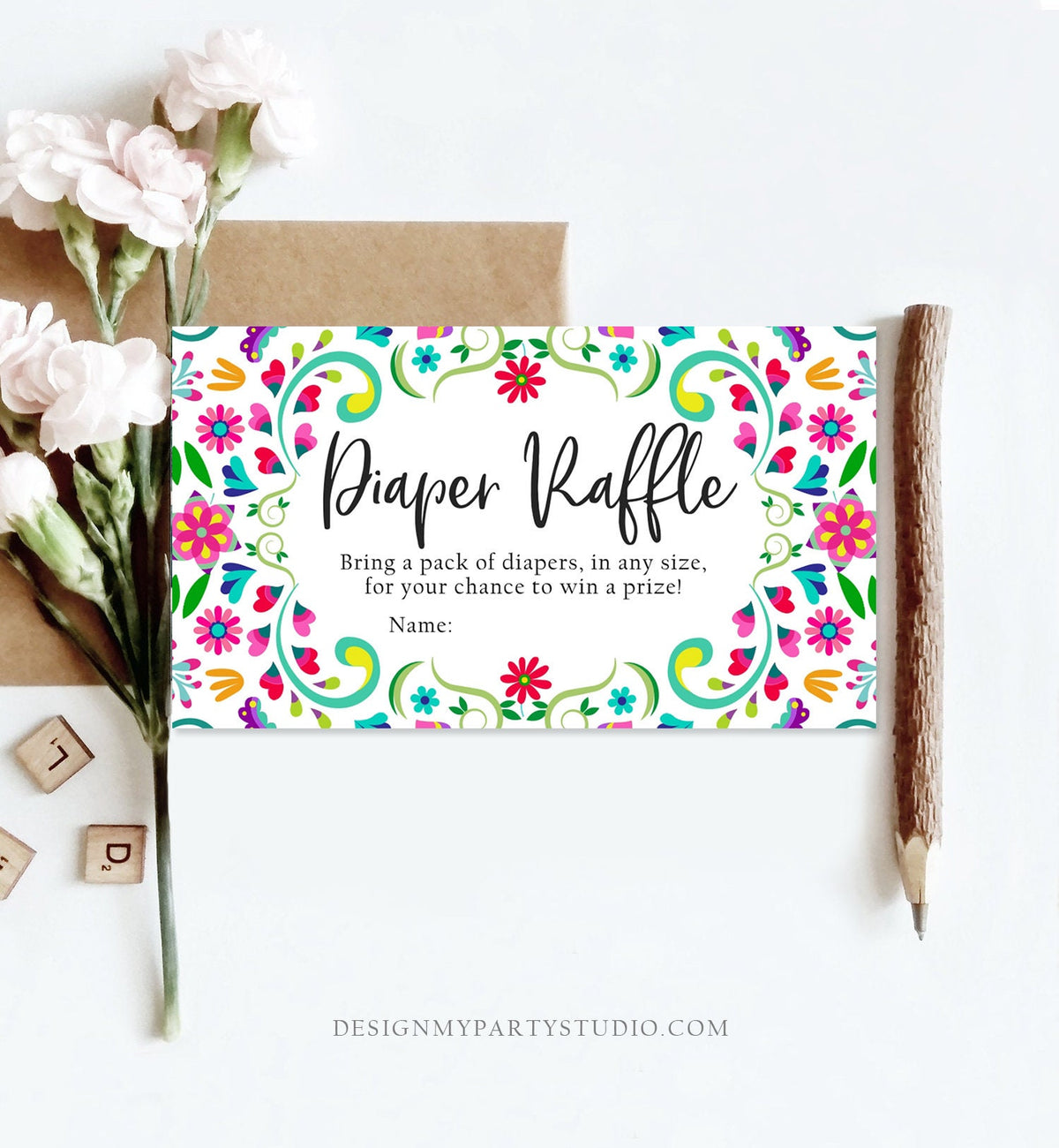 Editable Diaper Raffle Ticket Floral Fiesta Baby Shower Diaper Game Succulent Diaper Ticket Flowers Game Corjl Template Printable 0466