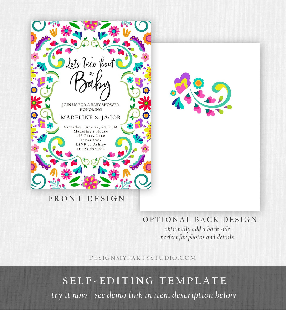 Editable Taco Bout a Baby Shower Invitation Bundle Fiesta Baby Shower Diaper Raffle Book Card Suite Shower Pack Digital Corjl Template 0466