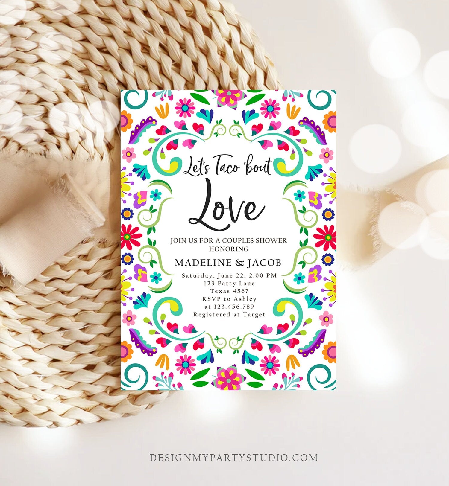 Editable Let's Taco Bout Love Invitation Couples Shower Fiesta Bridal Shower Floral Fiesta Wedding Engagement Template Corjl Printable 0466