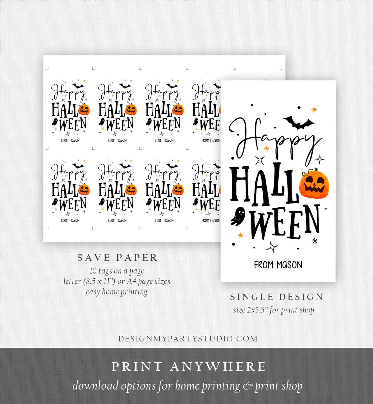 Editable happy Halloween Gift Tags Trick Or Treat Favor Tags Ghost Halloween Treat Tag Personalized Download Printable Template Corjl 0261