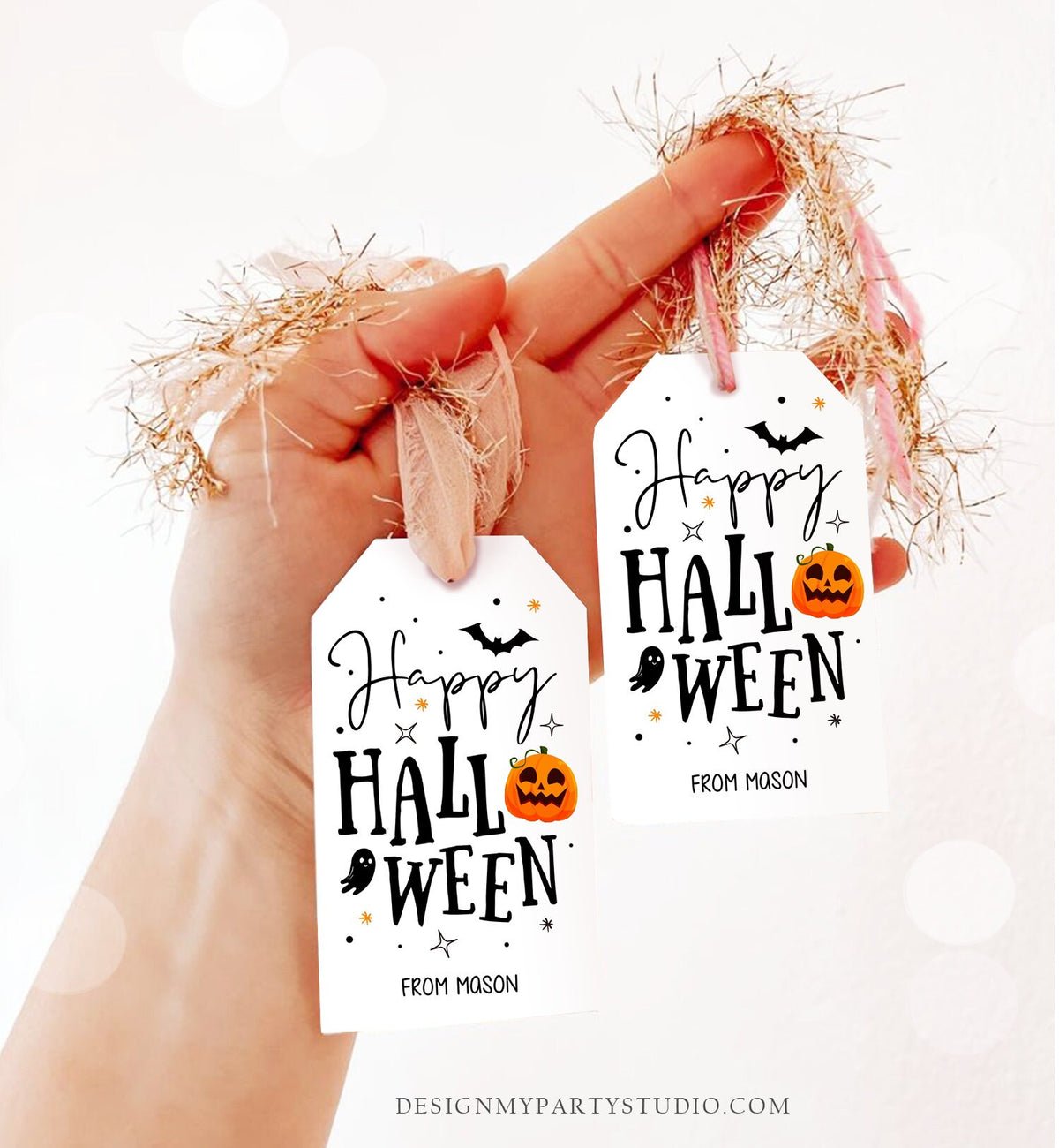 Editable happy Halloween Gift Tags Trick Or Treat Favor Tags Ghost Halloween Treat Tag Personalized Download Printable Template Corjl 0261