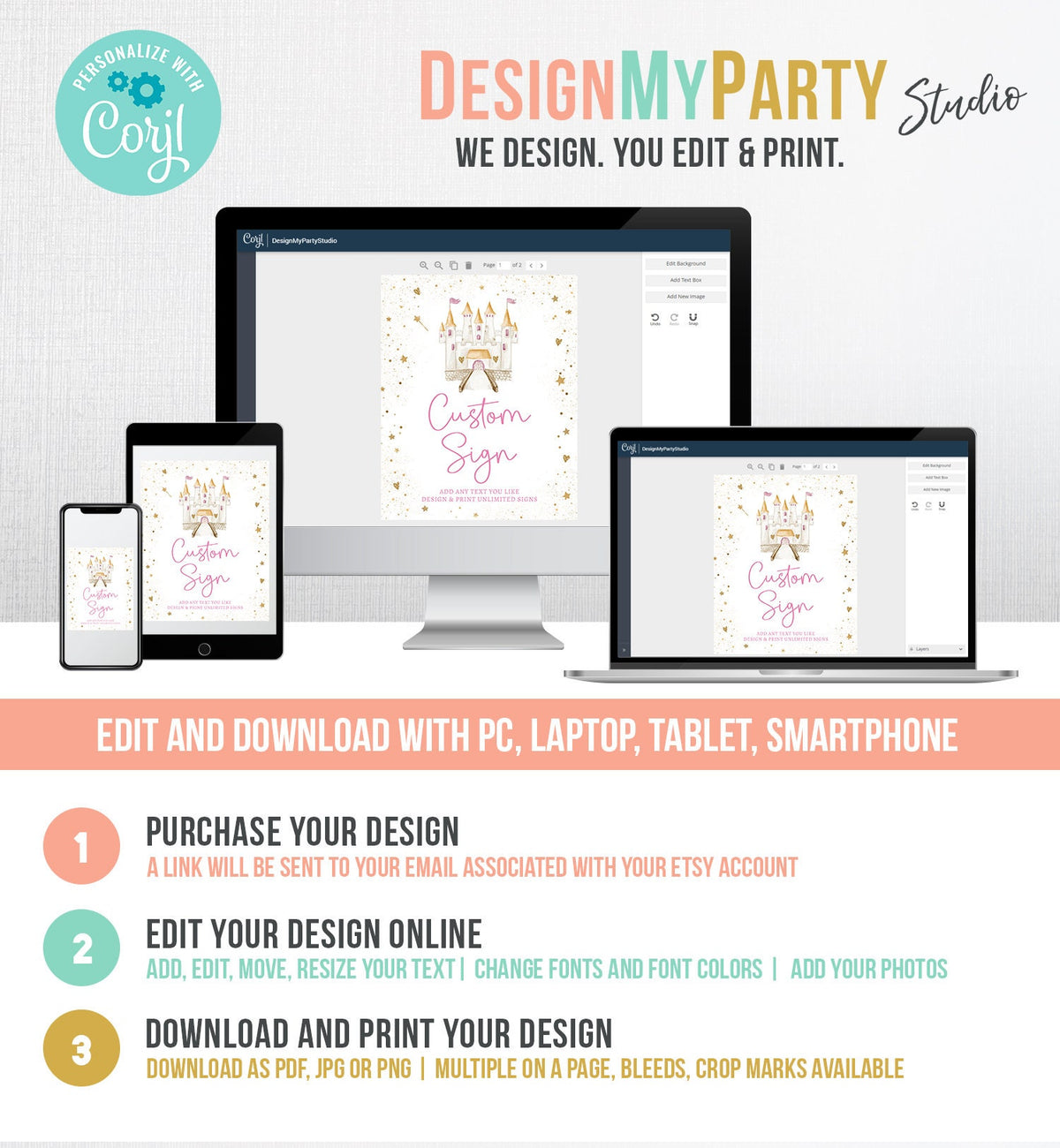 Editable Custom Sign Princess Castle Birthday Once Upon a Time Royal Pink Girl Magical Table Decor Digital Download Template Printable 0477