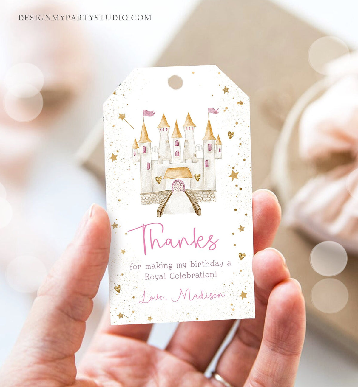 Editable Princess Castle Favor Tags Thank You Girl Birthday Royal Party Princess Costume Magical Download Corjl Template Printable 0477