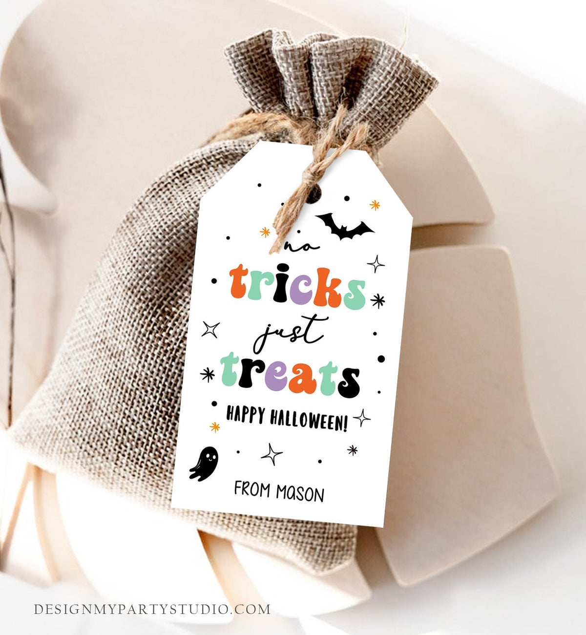 Editable Halloween Gift Tag No Tricks Just Treats Halloween Favor Treat Tag Trick Or Treat Kids Digital Download Template Printable 0261