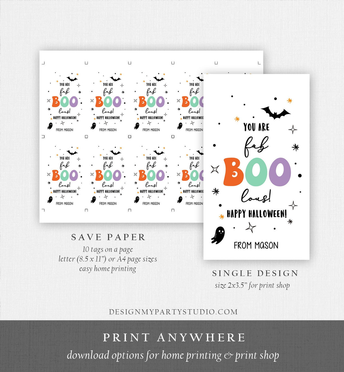 Editable Halloween Favor Tags Ghost Gift Tags fab BOO lous Teacher Appreciation Ghost Treat Tag Digital Download Template Printable 0261