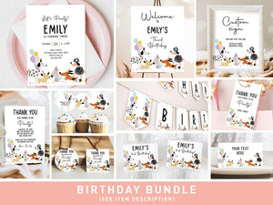 Simple Dog Birthday Invitation Bundle Dogs Puppy Party Invite Birthday Come Sit Stay Girl 1st Birthday Printable Corjl Template 0429