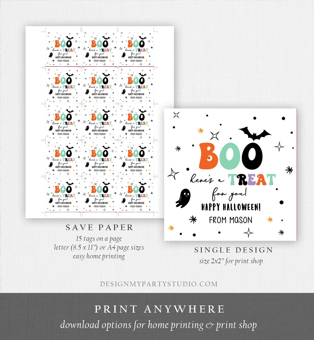 Editable Halloween Favor Tags Boo Gift Tags Costume Party Trick Or Treat Favor Tags Ghost Treat Tag Digital Download Template Printable 0261