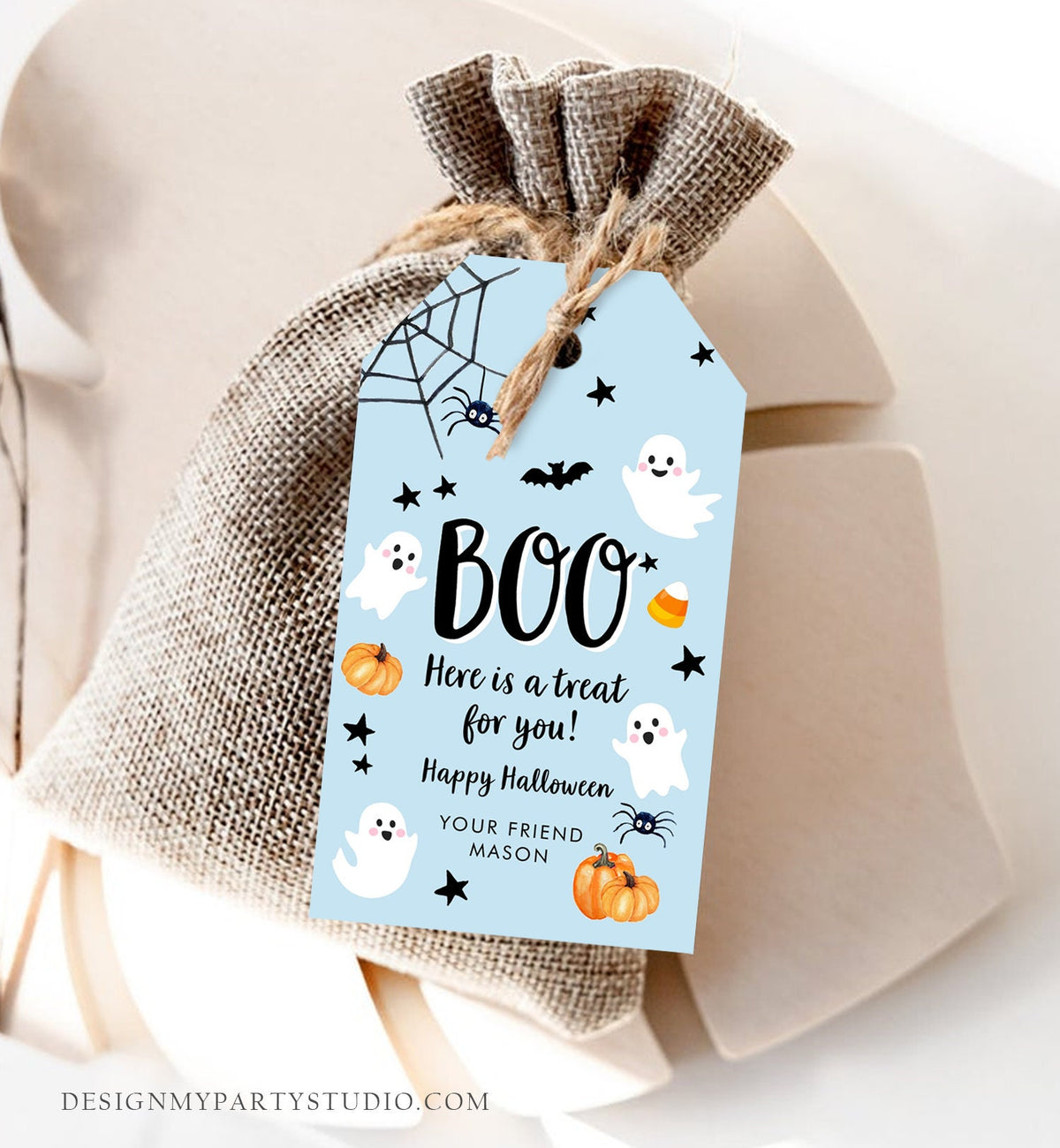 Editable Halloween Favor Tags Boo Gift Tags Costume Party Trick Or Treat Boy Blue Birthday Party Digital Download Template Printable 0418