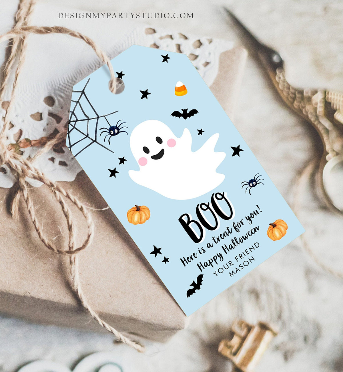 Editable Halloween Favor Tag Boo Gift Tag Costume Party Trick Or Treat Boy Blue Birthday Party Digital Download Template Printable 0418 0261