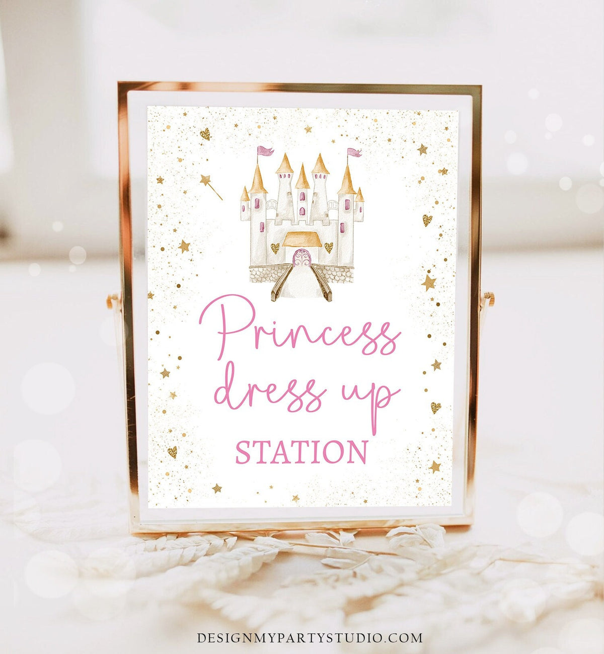 Princess Dress Up Station Sign Princess Castle Birthday Party Sign Pink Gold Decoration Dress-Up Printable Instant Download Printable 0477