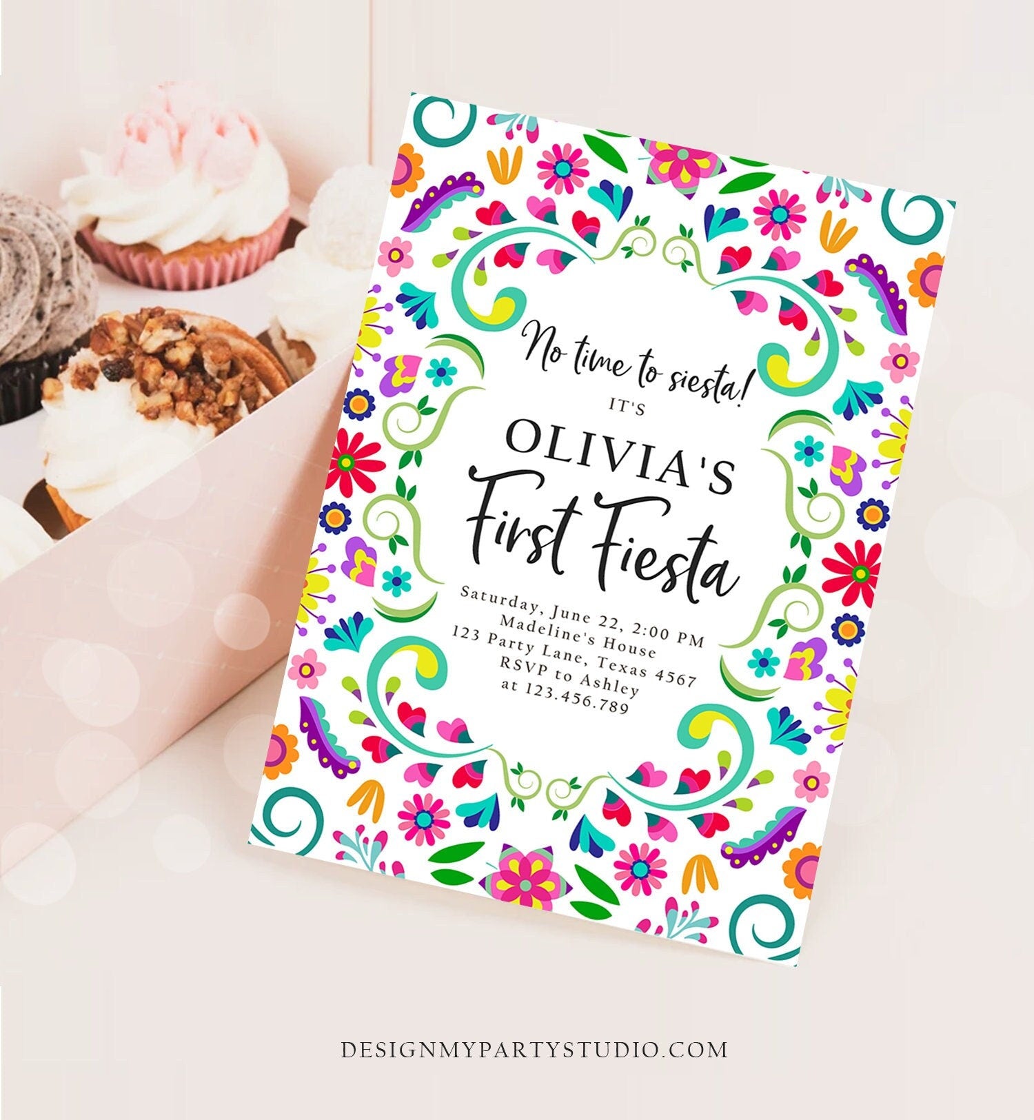 Editable First Fiesta Birthday Invitation Mexican 1st Birthday Party Floral Fiesta Girl Kid Printable Invitation Template Digital Evite 0466
