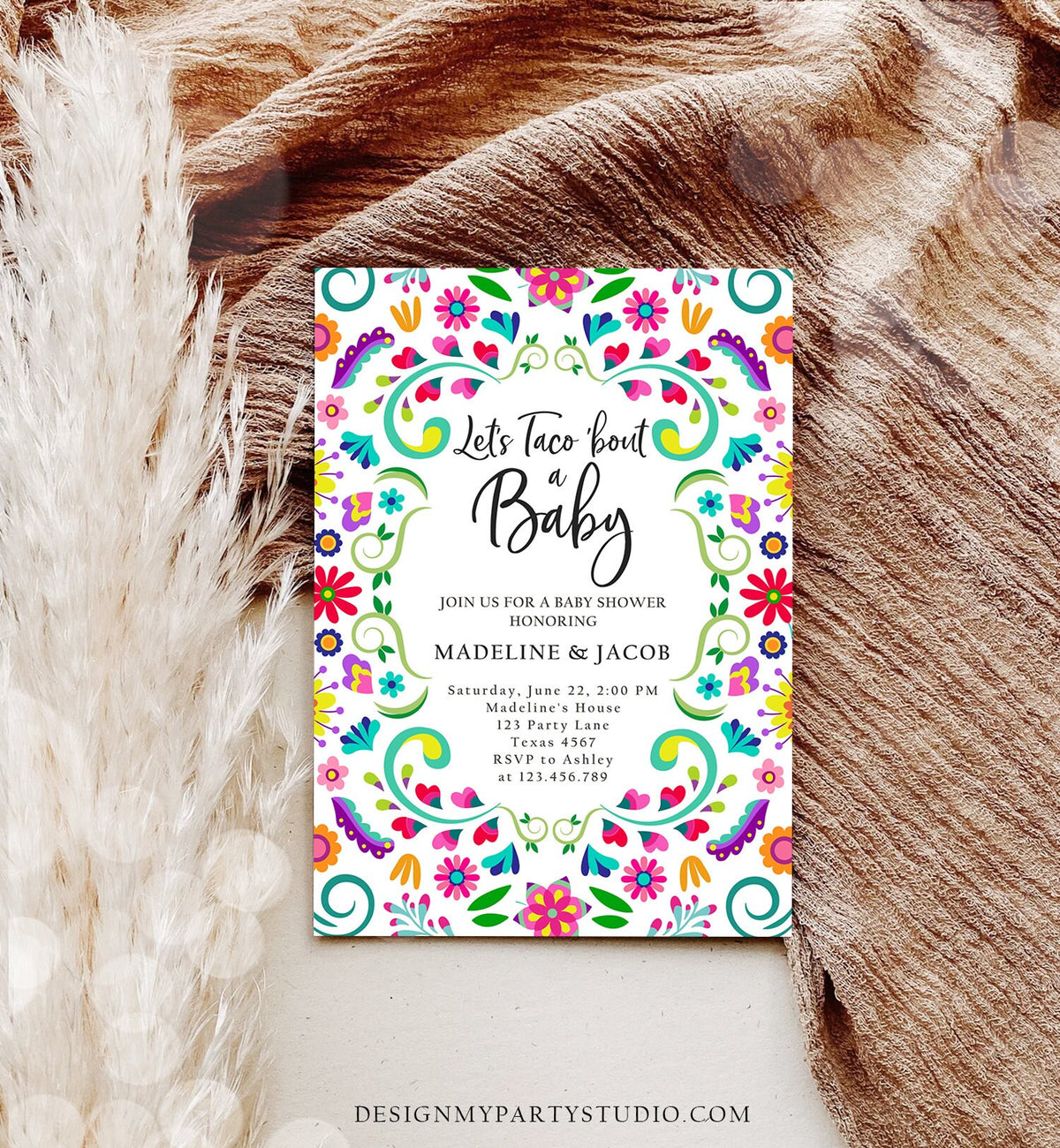 Editable Let&#39;s Taco Bout a Baby Shower Invitation Cactus Mexican Fiesta Couples Shower Mexico Sprinkle Digital Template Corjl Printable 0466