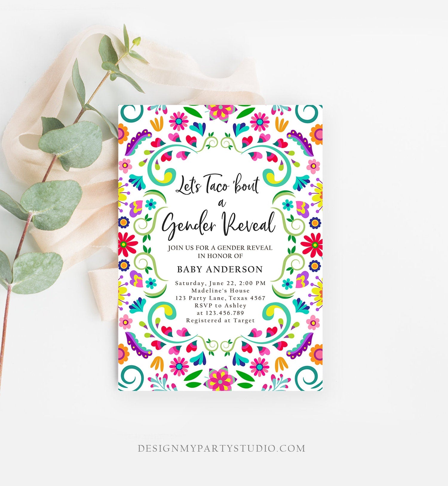 Editable Let's Taco Bout a Gender Reveal Party Invitation Cactus Mexican Fiesta He or She Boy Girl Digital Download Template Printable 0466