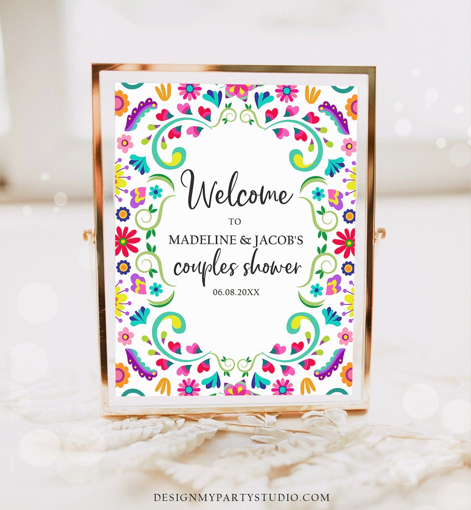 Editable Fiesta Welcome Sign Couples Shower Welcome Mexican Shower Mexico Taco Bout Love Flowers Coed Shower Corjl Template Printable 0466