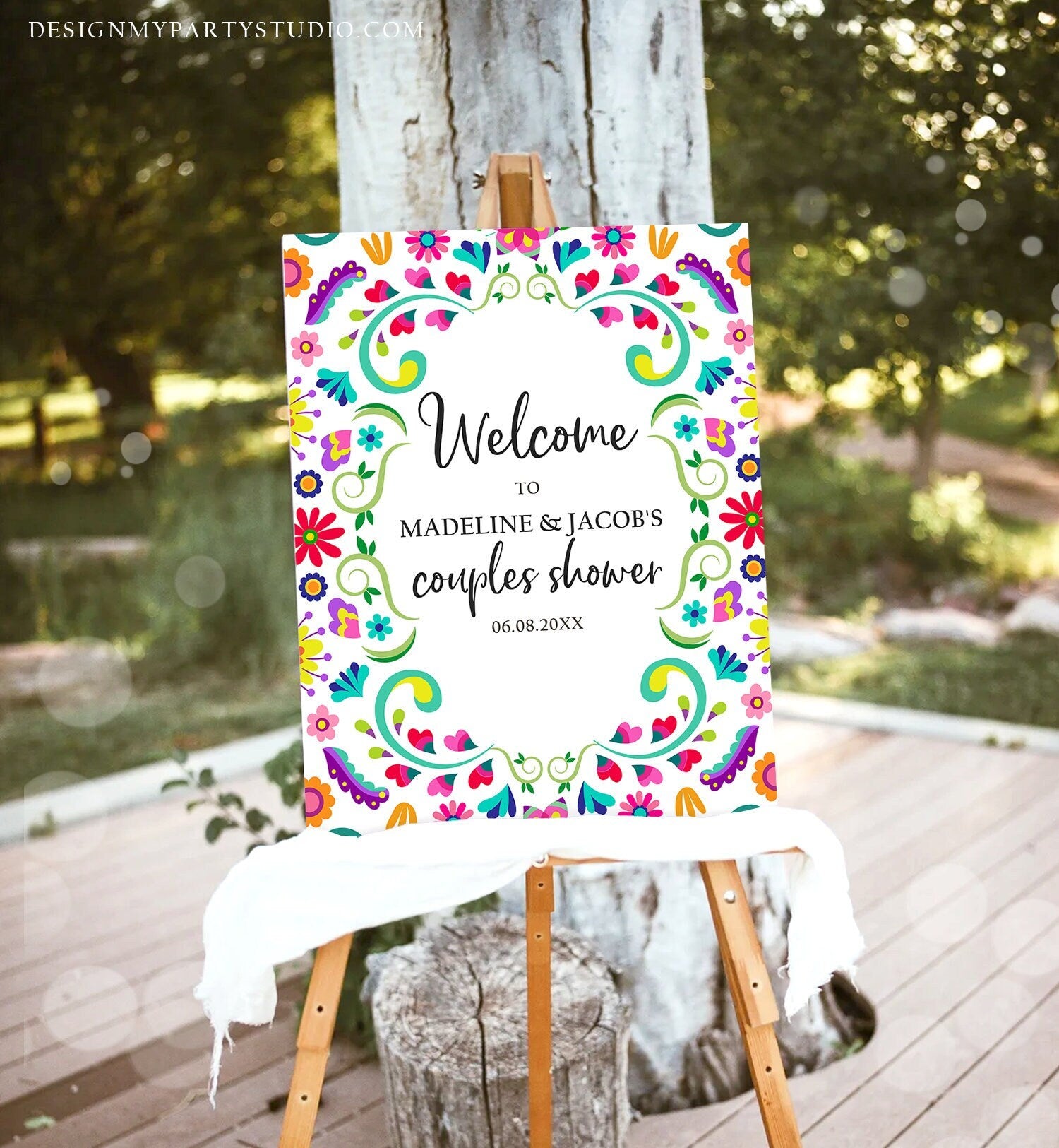 Editable Fiesta Welcome Sign Couples Shower Welcome Mexican Shower Mexico Taco Bout Love Flowers Coed Shower Corjl Template Printable 0466