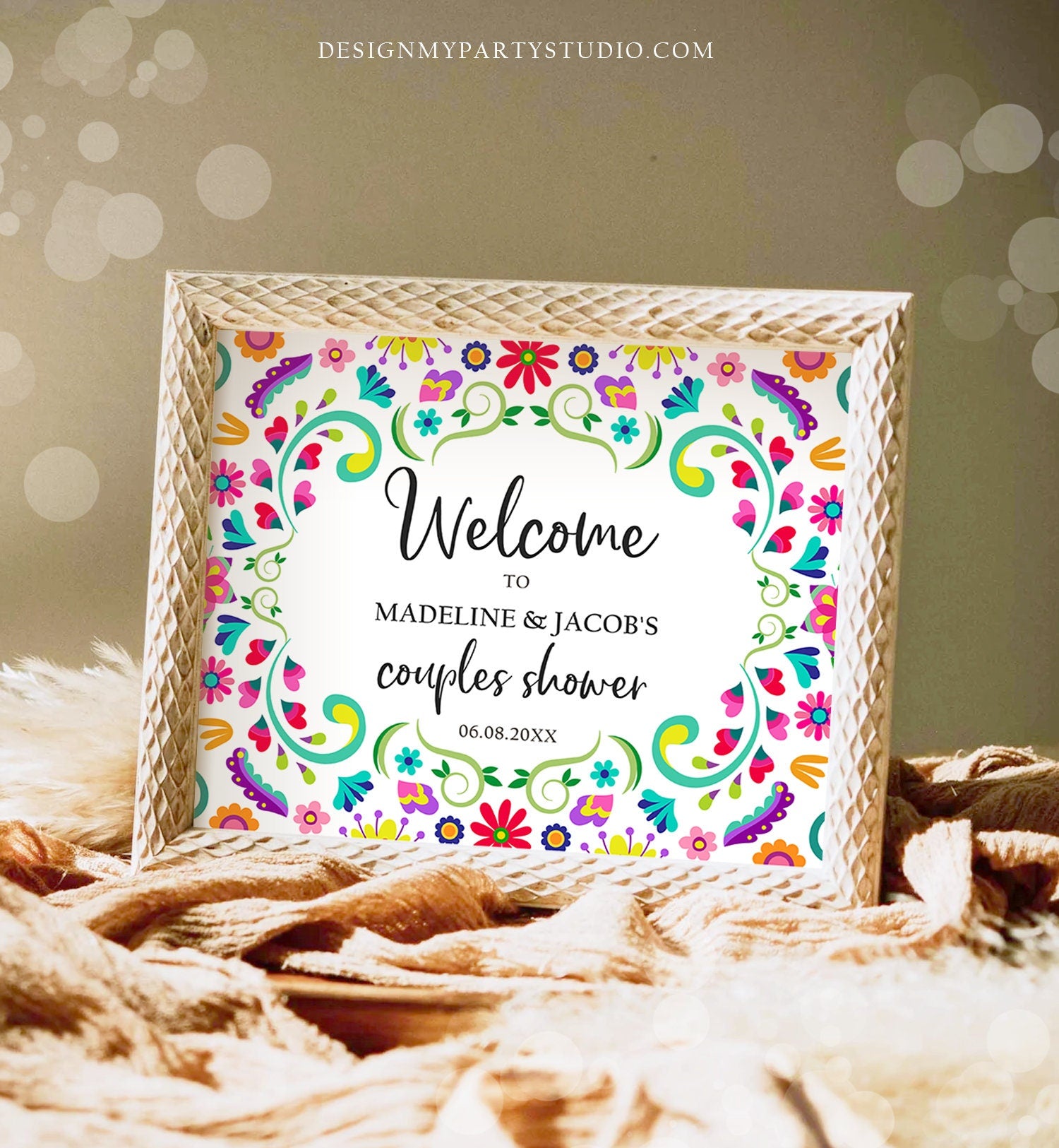 Editable Fiesta Welcome Sign Couples Shower Welcome Mexican Shower Mexico Taco Bout Love Flowers Coed Shower Digital Template Printable 0466