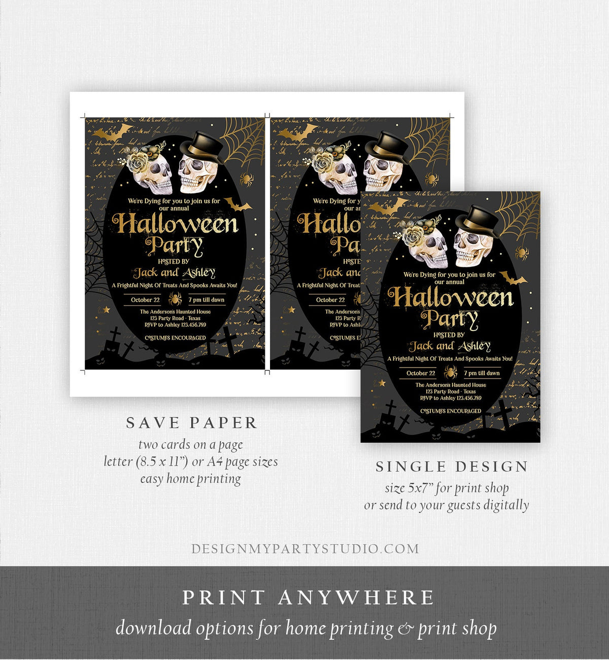 Editable Costumes And Cocktails Halloween Party Invitation Adult Halloween Party Boos or Brews Vintage Gothic Party Download Corjl 0472 0009