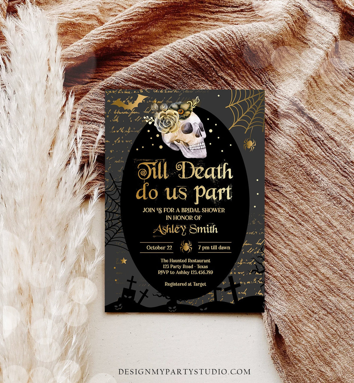 Editable Halloween Bridal Shower Invitation Till Death Do Us Part Gothic Bridal Shower Skull Skeleton Digital Template Printable 0472 0009