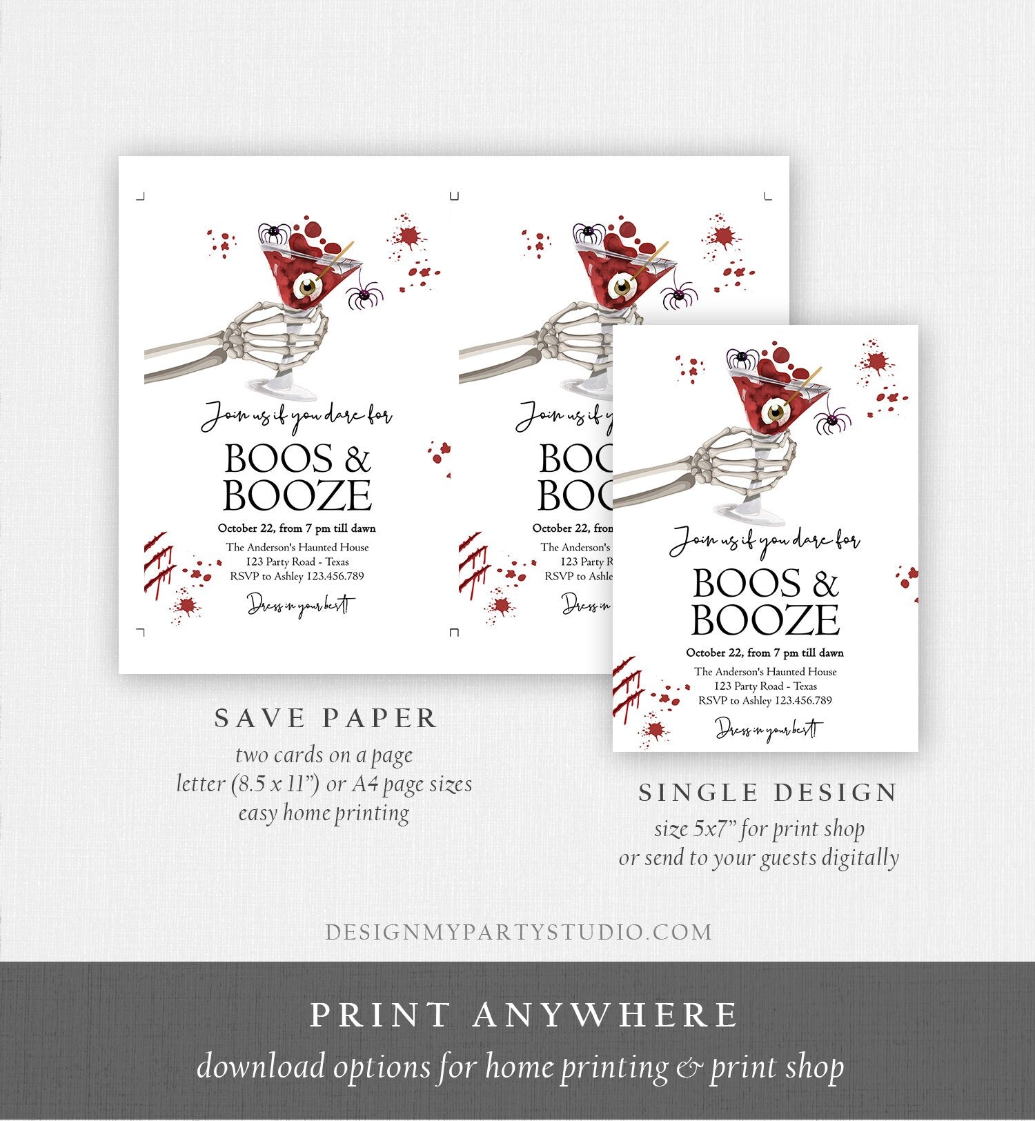 Editable Costumes And Cocktails Halloween Party Invitation Adult Halloween Party Boos & Booze Gothic Digital Download Printable 0472 0009