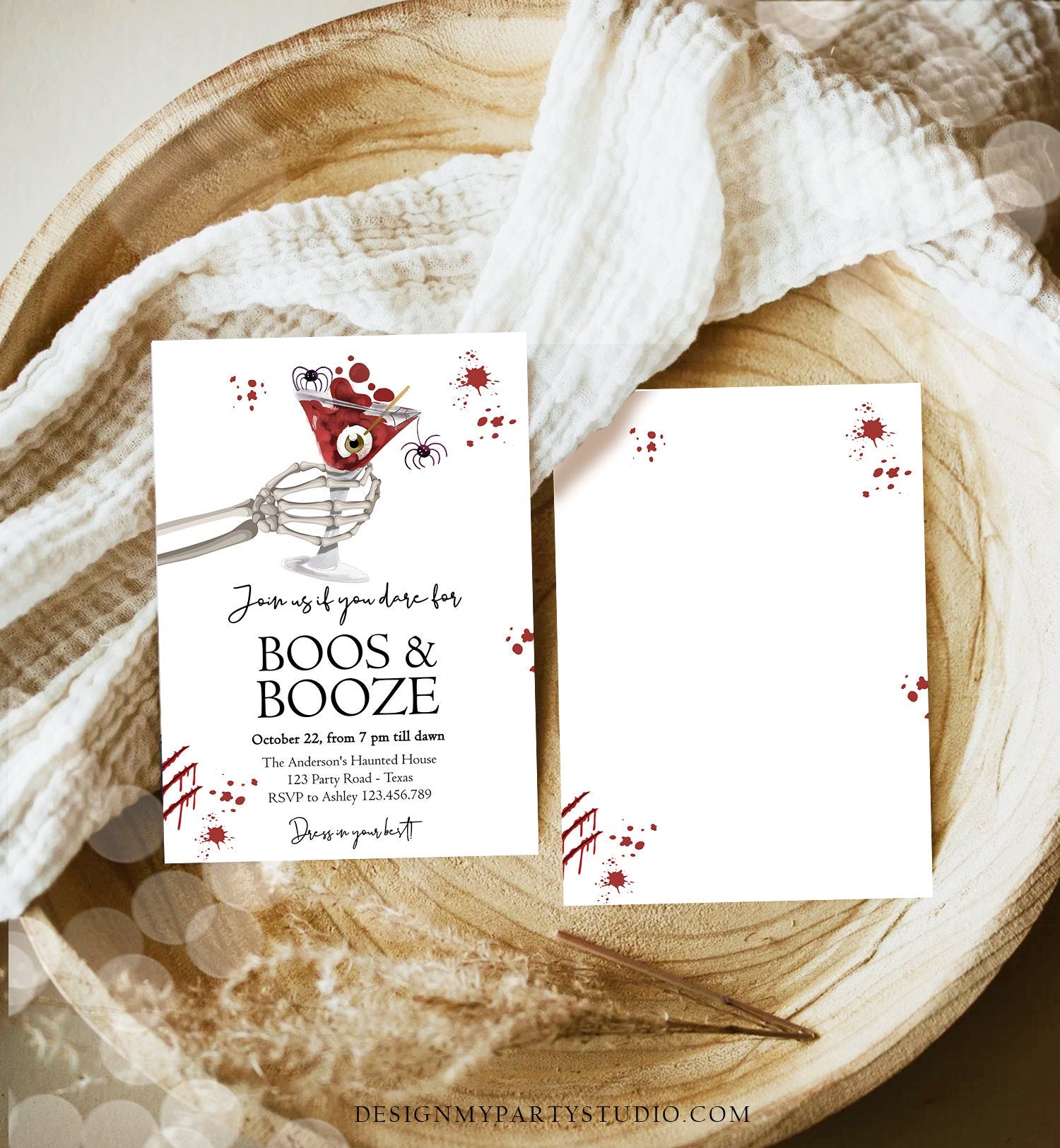 Editable Costumes And Cocktails Halloween Party Invitation Adult Halloween Party Boos & Booze Gothic Digital Download Printable 0472 0009