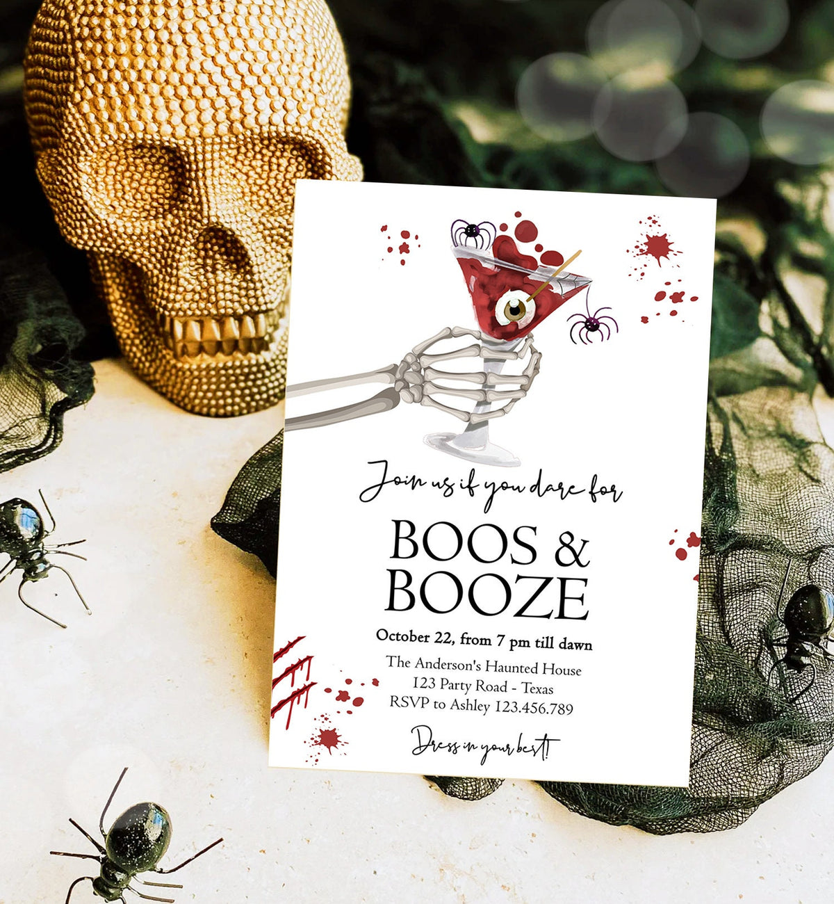 Editable Costumes And Cocktails Halloween Party Invitation Adult Halloween Party Boos &amp; Booze Gothic Digital Download Printable 0472 0009