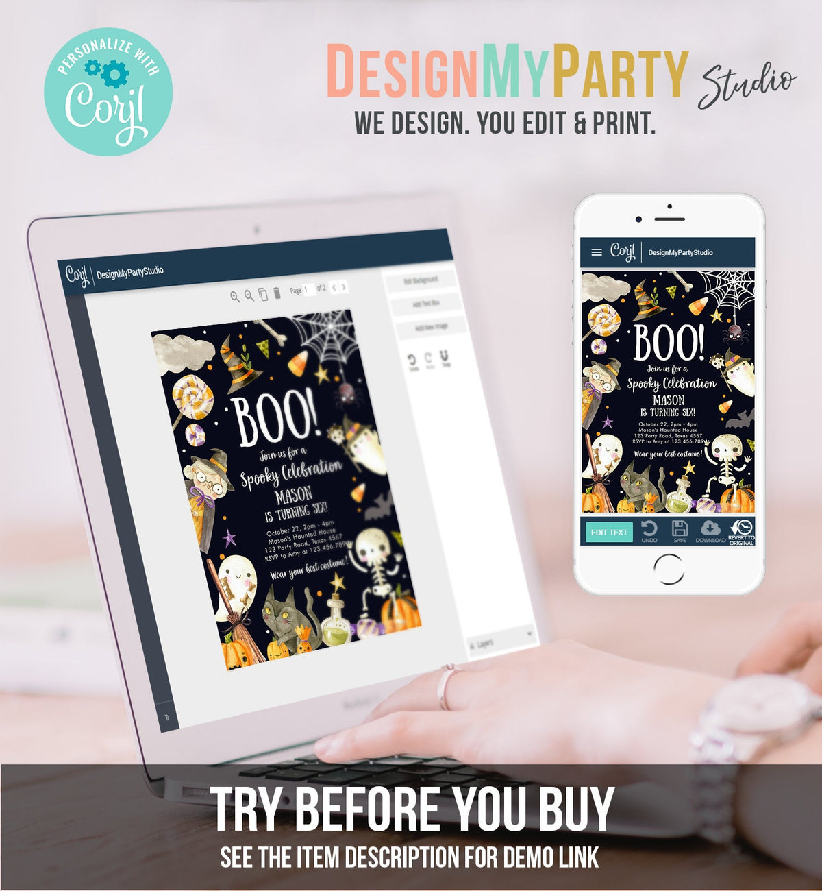 Editable Halloween Party Invitation Halloween Birthday Invitation Kids Costume Party Spooky Celebration Boy Digital Template Corjl 0475 0009