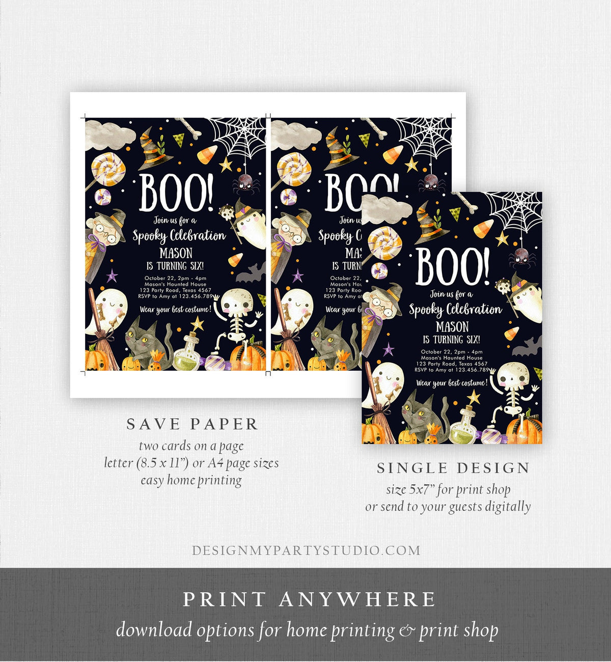 Editable Halloween Party Invitation Halloween Birthday Invitation Kids Costume Party Spooky Celebration Boy Digital Template Corjl 0475 0009