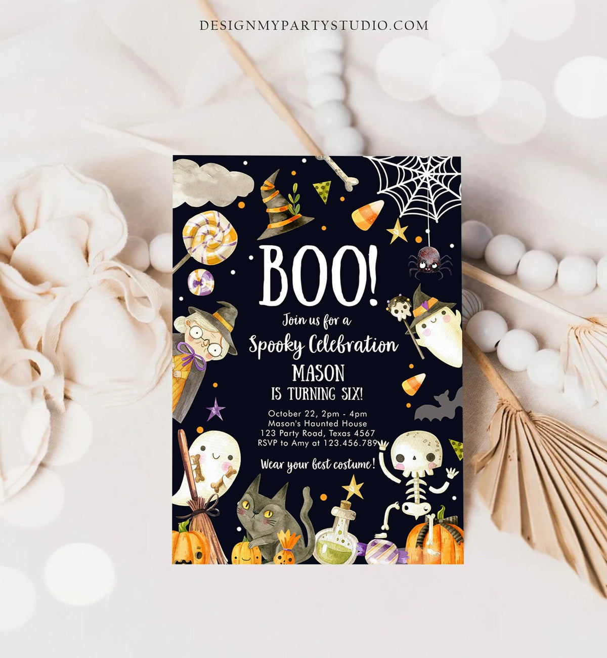 Editable Halloween Party Invitation Halloween Birthday Invitation Kids Costume Party Spooky Celebration Boy Digital Template Corjl 0475 0009