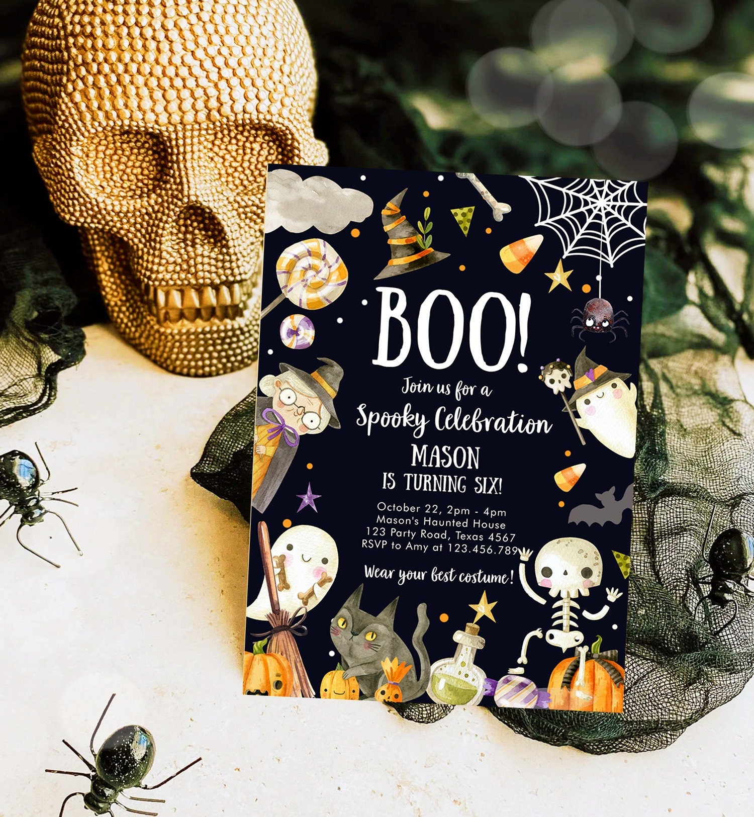 Editable Halloween Party Invitation Halloween Birthday Invitation Kids Costume Party Spooky Celebration Boy Digital Template Corjl 0475 0009