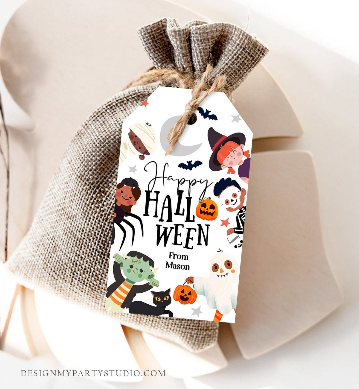 Editable Happy Halloween Gift Tags Trick Or Treat Favor Tags Ghost Treat Tag Personalized Download Printable Template Corjl 0261 0473 0009