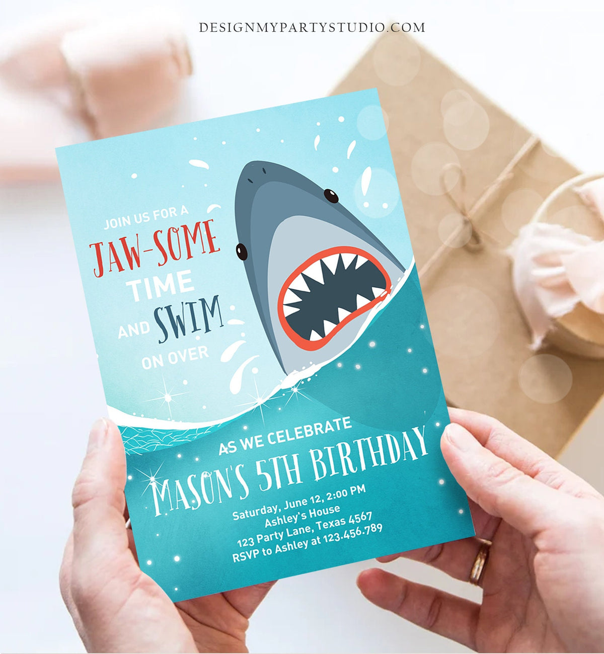 Editable Shark Birthday Invitation Shark Invitation Fintastic Shark Party Shark JawSome Under The Sea Download Printable Template Evite 0089