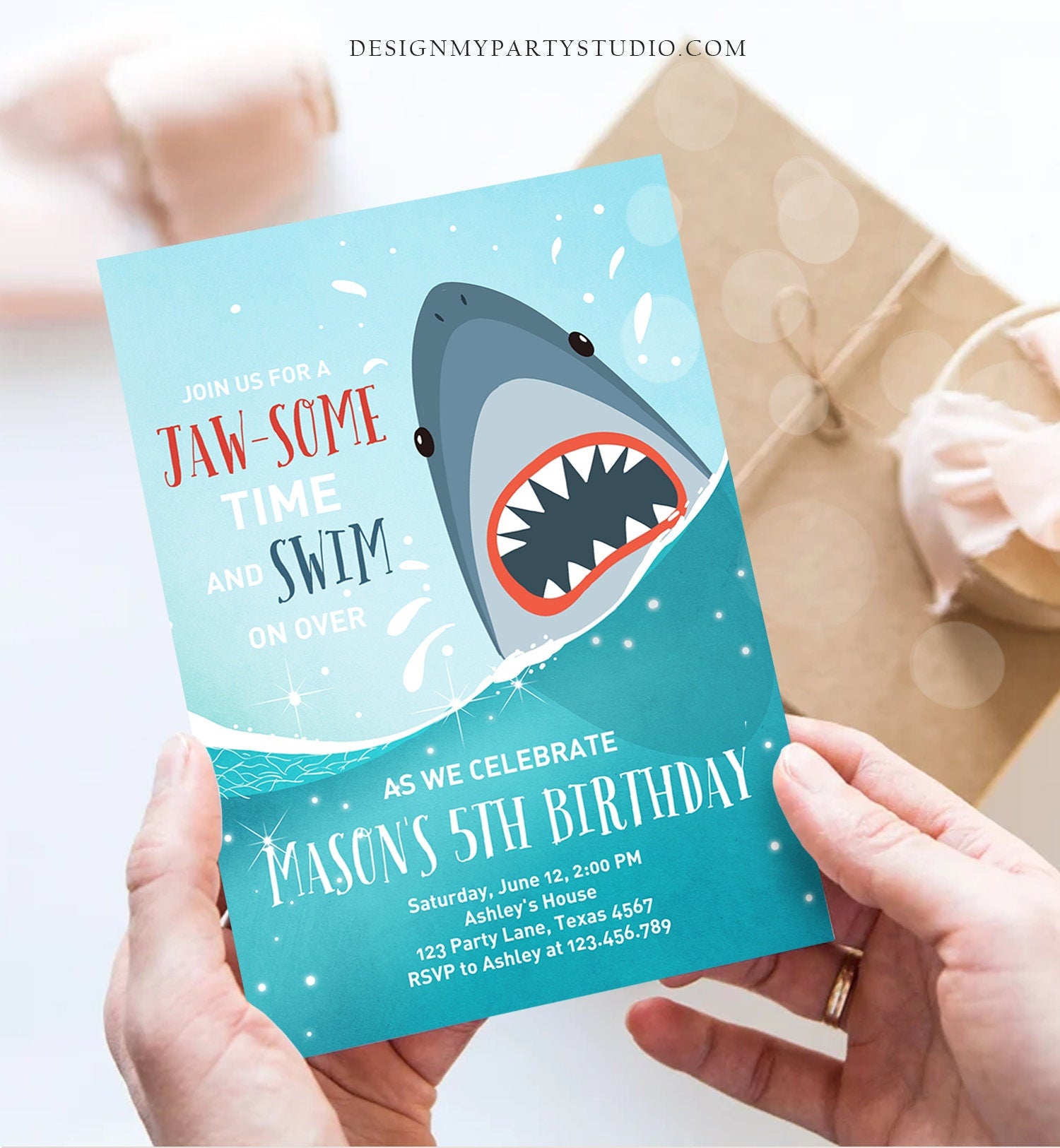 Editable Shark Birthday Invitation Shark Invitation Fintastic Shark Party Shark JawSome Under The Sea Download Printable Template Evite 0089