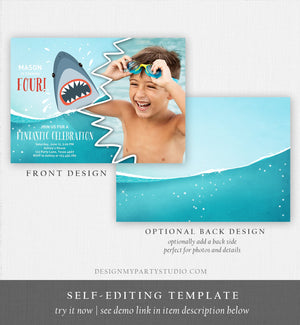 Editable Shark Birthday Invitation Shark Invitation Fintastic Shark Party Shark Under The Sea Boy Download Printable Template Corjl 0089