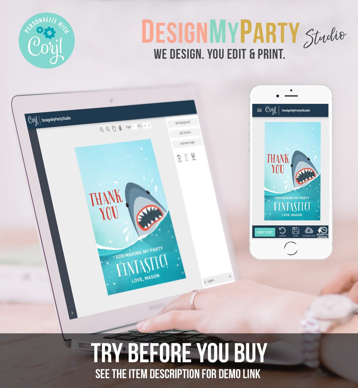 Editable Shark Birthday Favor Tags Shark Favors Thank You Tags Fintastic Shark Party under The Sea Jawsome Ocean Boy Corjl Template 0089