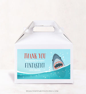 Editable Shark Gable Box Favor Label Shark Birthday Favor Box Label Boy Pool Party Fintastic Ocean Sea Digital Download Printable Corjl 0089