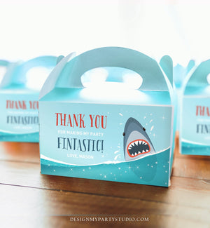 Editable Shark Gable Box Favor Label Shark Birthday Favor Box Label Boy Pool Party Fintastic Ocean Sea Digital Download Printable Corjl 0089