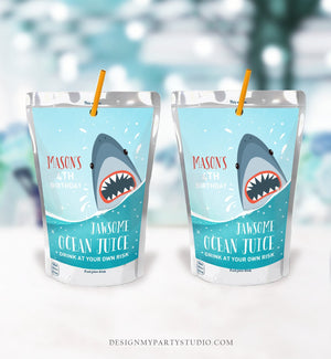 Editable Shark Birthday Capri Sun Labels Shark Juice Pouch Labels Boy Ocean Jawsome Fintastic Sea Download Corjl Template Printable 0089