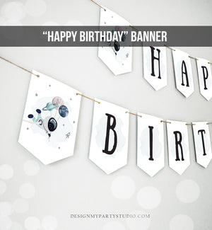 Happy Birthday Banner Outer Space Astronaut Planets Banner Boy Galaxy First Birthday Rocket Instant Download PRINTABLE DIGITAL 0357 0366