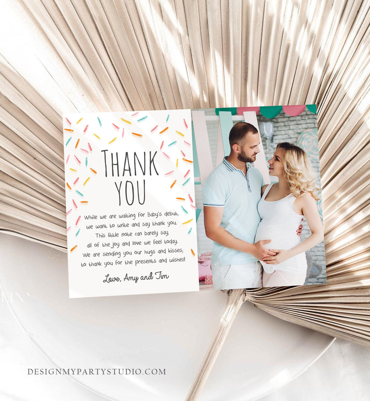 Editable Baby Sprinkle Thank You Card Rainbow Sprinkle Baby Shower Gender Neutral Coed Photo Sprinkles Digital Corjl Template Printable 0216