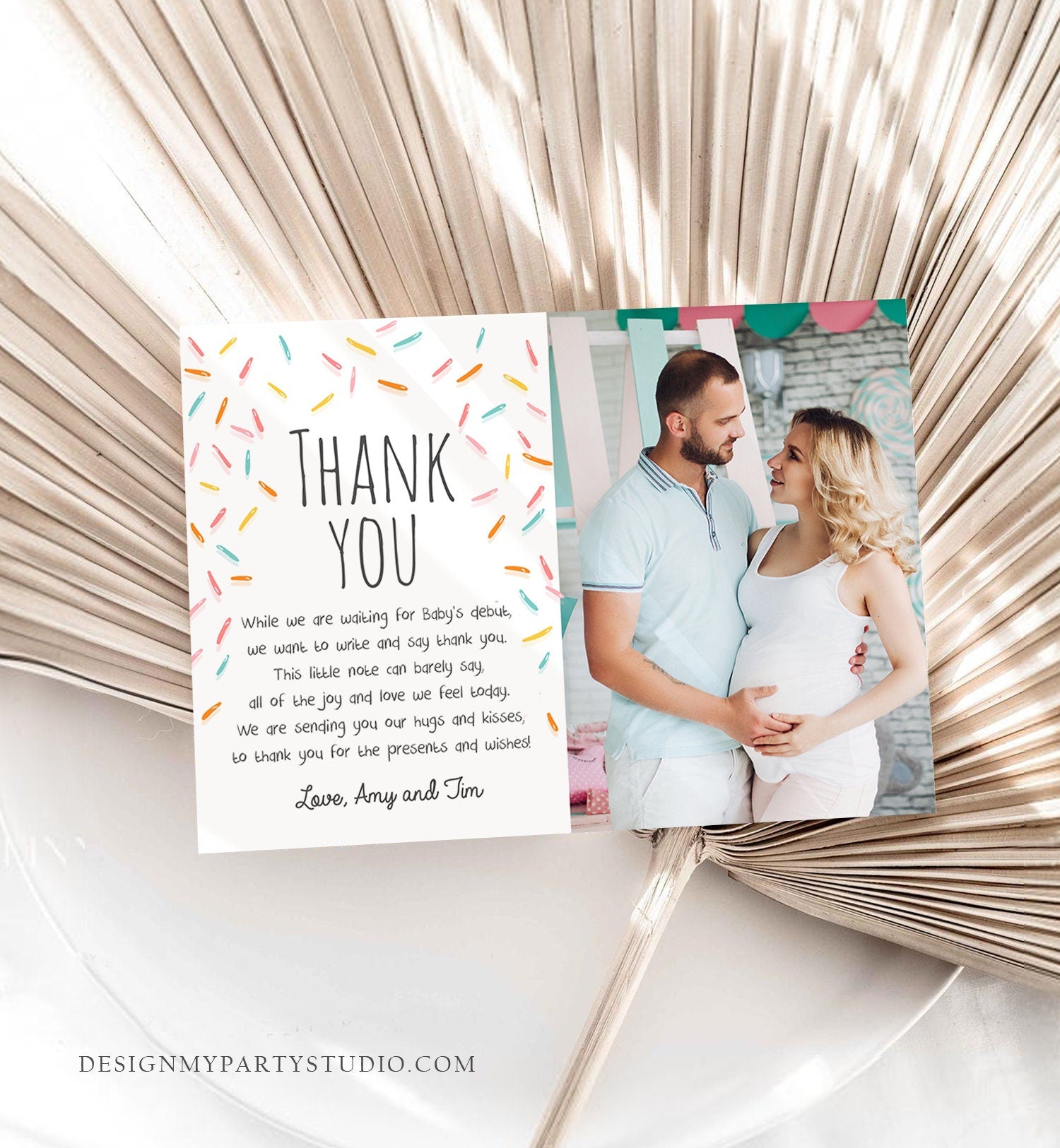 Editable Baby Sprinkle Thank You Card Rainbow Sprinkle Baby Shower Gender Neutral Coed Photo Sprinkles Digital Corjl Template Printable 0216
